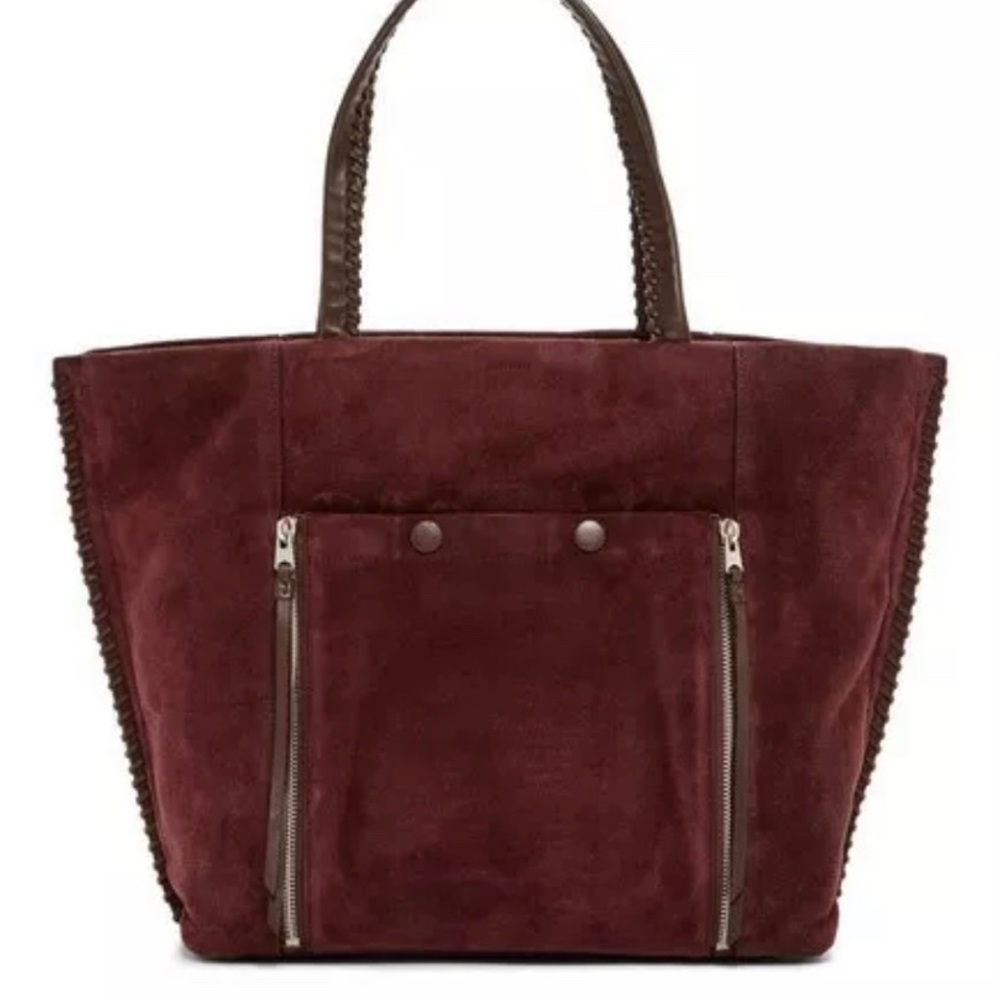 Allsaints prune Tote Bag East West suede NEW